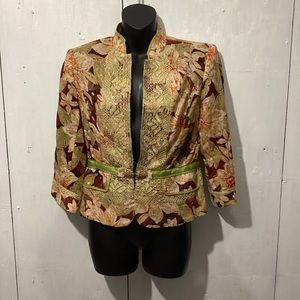 Cynthia Steffe gold floral statement embroidered jacket size small